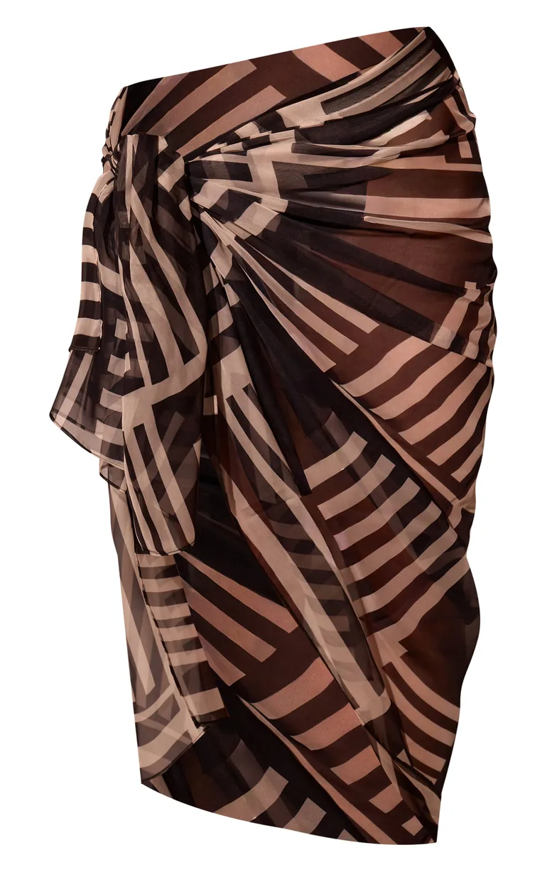 Black Stripe Print Silk Feel Sheer Maxi Sarong - 4