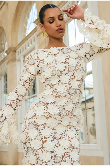 Viper | Cream Lace Long-Sleeve Maxi Dress