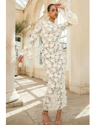 Viper | Cream Lace Long-Sleeve Maxi Dress - 4