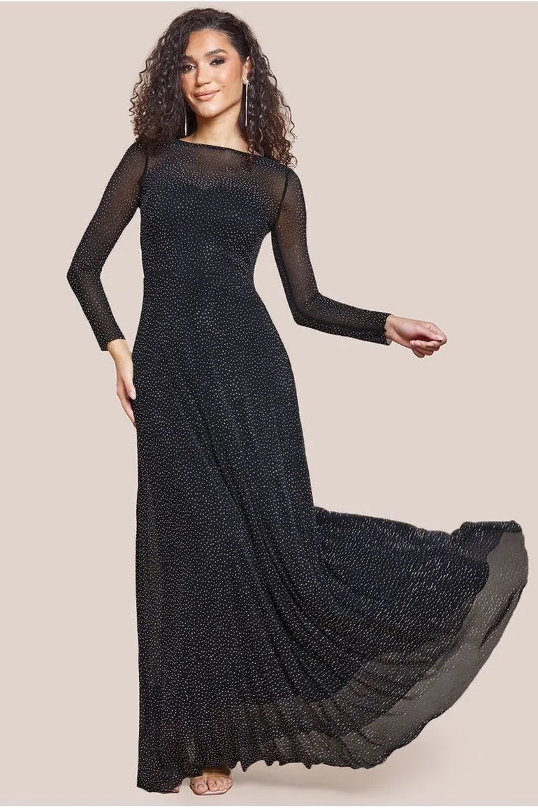 diamante long sleeve maxi dress Acadia Diamante Long Sleeve Maxi Dress / Black | MESHKI