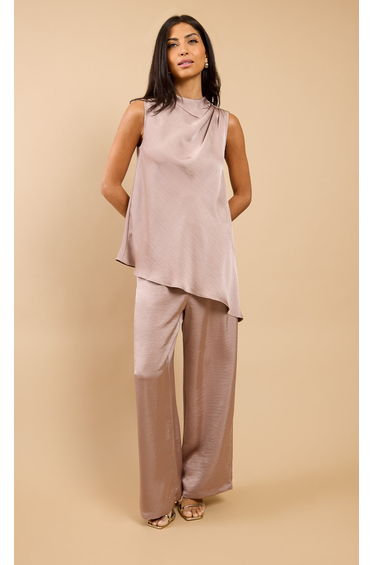 Saphine Mink Satin Wide Leg Trousers