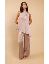 Saphine Mink Satin Wide Leg Trousers
