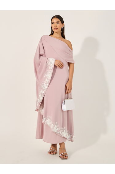 One Shoulder Lace Detail Shift Maxi Dress