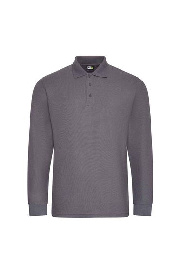 PRO RTX Mens Pro Pique Long-Sleeved Polo Shirt - Solid Grey