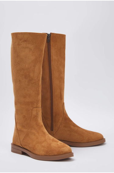 Tan Zippered Flat Heeled Women's Boots