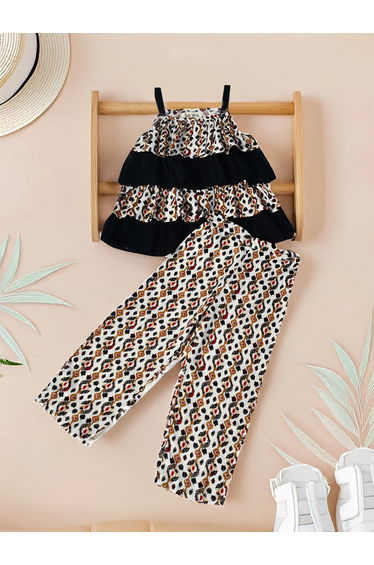 Printed Layered Strappy Top and Pants Set