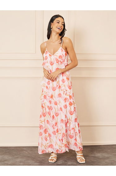 Floral Print Strappy A-Line Maxi Dress