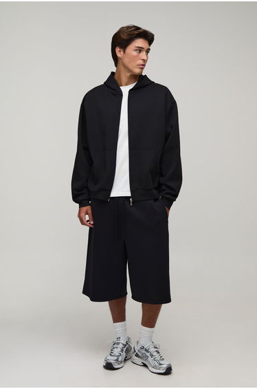 Pleat Front Scuba Bermuda Jort - black
