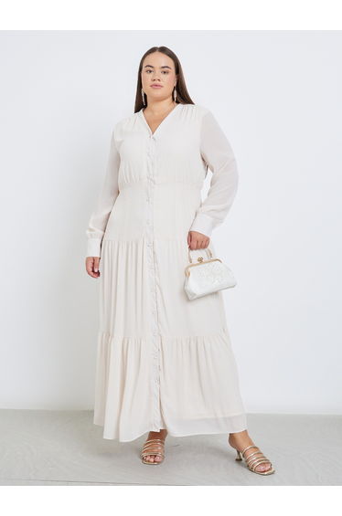 Plus Tiered Maxi Dress with Buttons