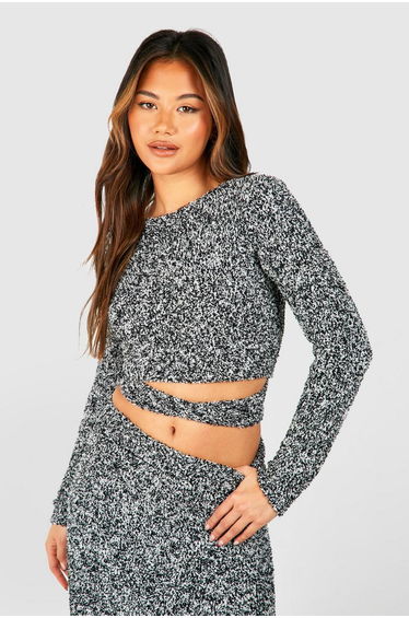 Soft Marl Knit Tie Back Jumper - black