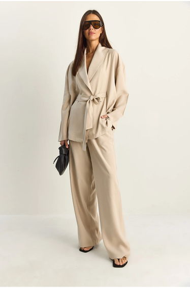 LUCCI High Waist Tie Detail Shawl Collar Co-ord Set
