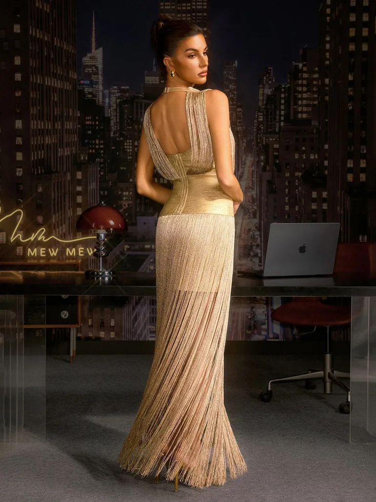 gold bandage maxi dress Herve Leger Metallic Sweetheart Neck Bandage Gown