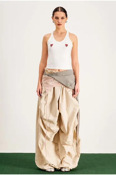 Anouk Asymmetric Deconstruct Wide Pants In Apricot