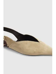 Beige Faux Suede Point Toe Flats - 3