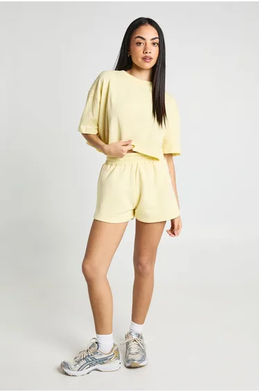 Basic Oversized Boxy Crop T-Shirt - lemon