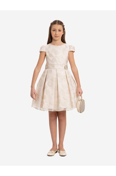 Dress & Fleur Girls Stylish Dress with Matching Bag in Beige