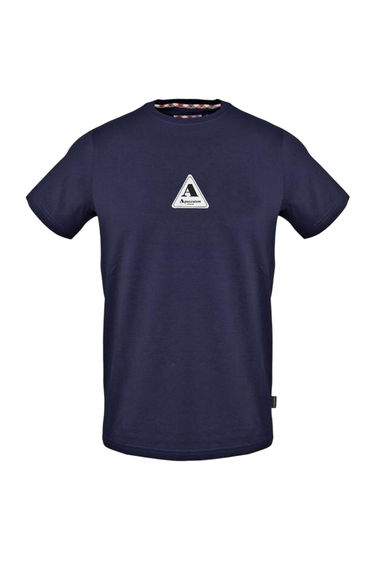 Aquascutum Mens Logo Jersey Crew Neck T-Shirt - Navy