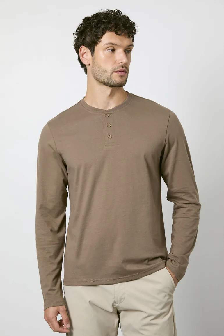 Walnut Long Sleeve Grandad Neck T-shirt