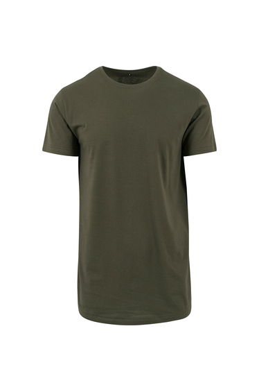 Mens Shaped Long Short Sleeve T-Shirt - Olive