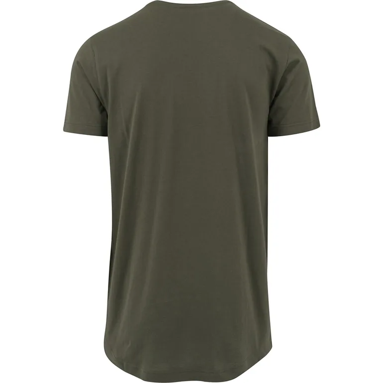 Mens Shaped Long Short Sleeve T-Shirt - Olive - 1