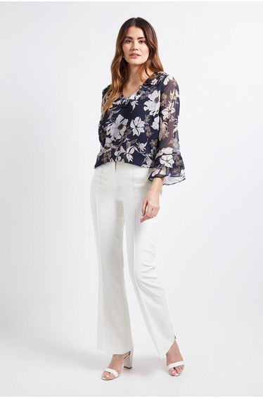 Floral Ruffle Detail Ladder Trim Blouse