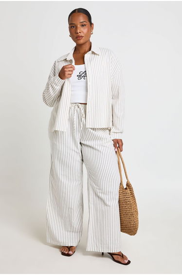 Plus Stripe Oversized Shirt - cream