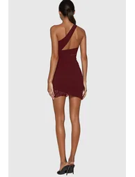 Bidelia Lace Mesh Single Shoulder Mini Dress In Red - 3