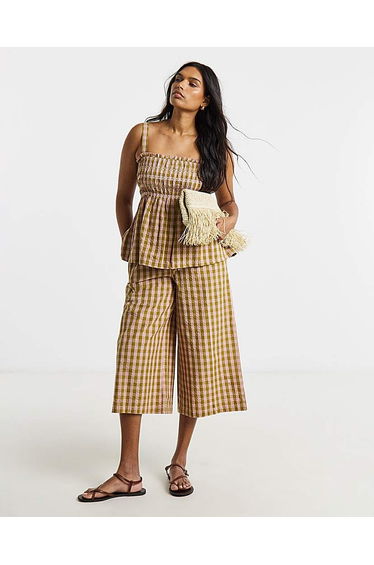 Brown and Pink Gingham Cullottes
