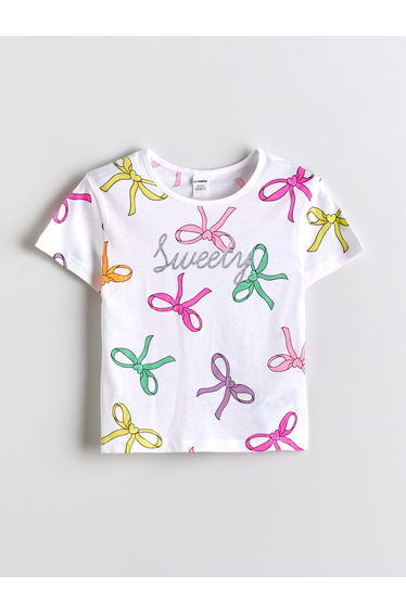 Bow Printed Girls' Jersey T-Shirt