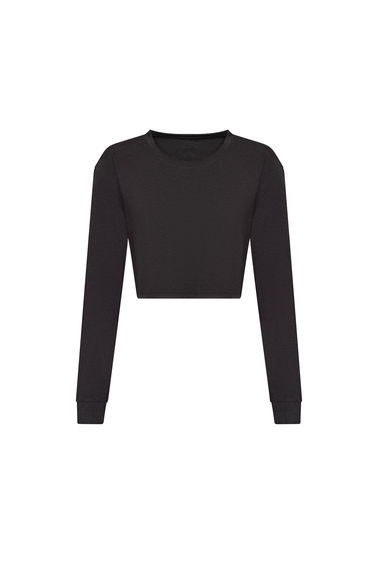 Awdis Womens/Ladies Heather Cropped Long-Sleeved T-Shirt - Black Heather