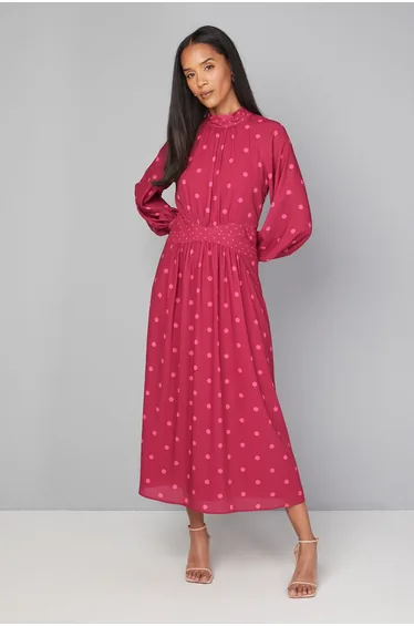 فستان ميدي بطبعة منقطة