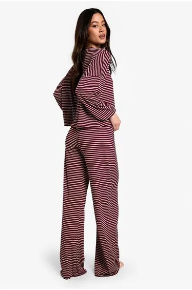 طقم بيجاما بنطلون جيرسية مخطط لون أحمر - لطويلات القامة