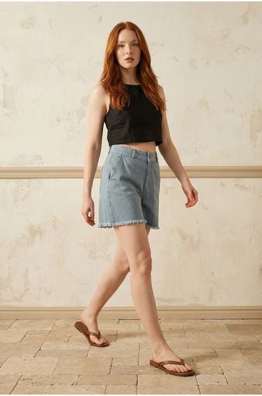 MY FASHION High Waist Wide Leg Denim Shorts