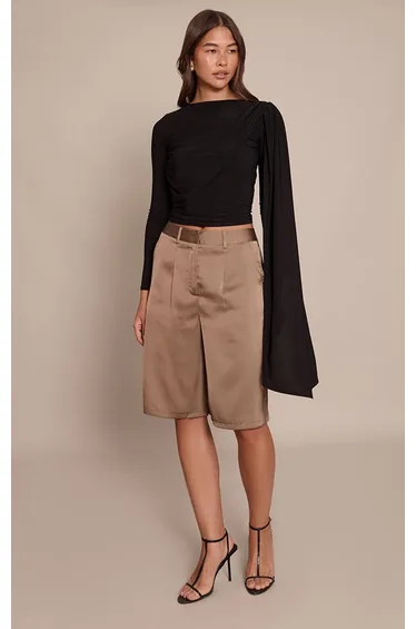 Mocha Satin Pleated Jorts