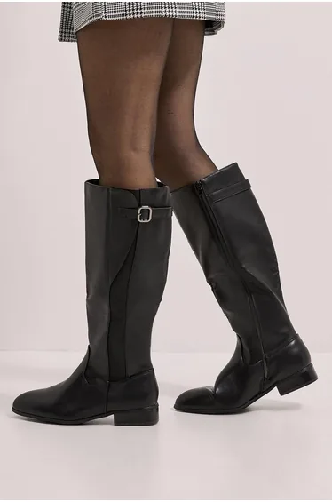 Kamille Faux Leather Elastic Knee High Riding Boots