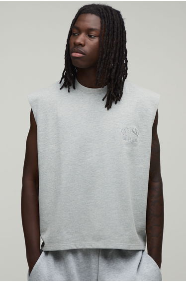Oversized Boxy Embroidered Tank - grey