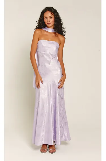 Lilac Bandeau Scarf Satin Maxi Dress