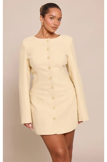 Shape Butter Yellow Wool-Look Button Front Tailored Mini Dress