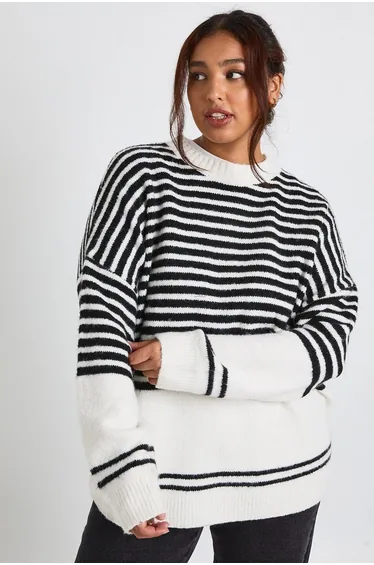 Plus Soft Knit Oversized Jumper - black_white