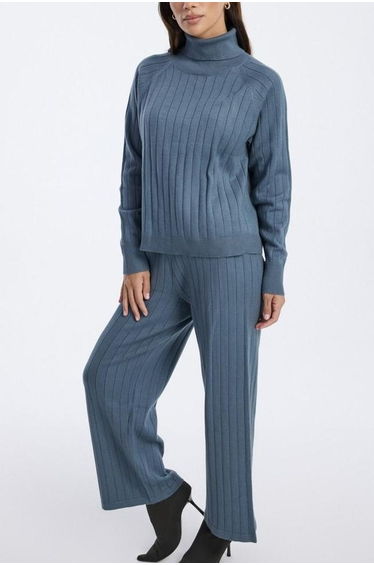 Women Knit Wide Leg Ribbed Pants