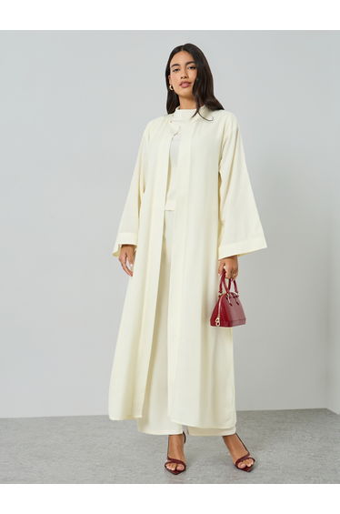 Cream Front Open Solid Abaya