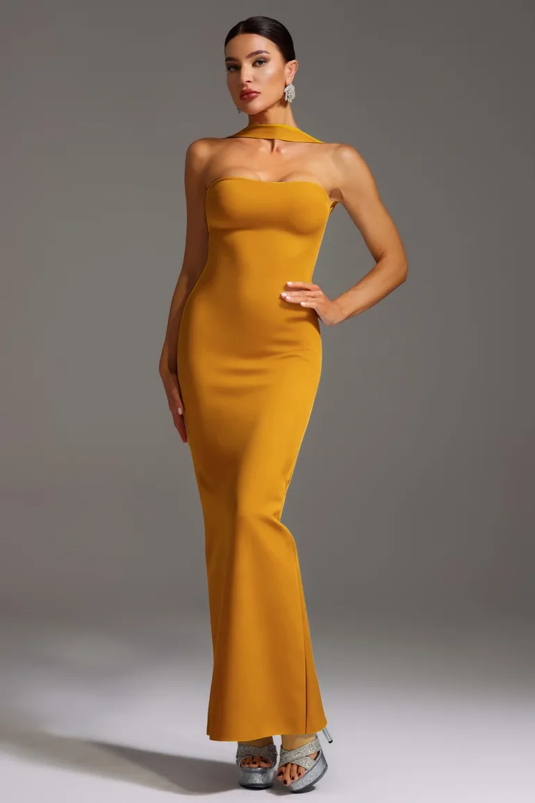 slim fit dress slacks Amanda Gold Bandage Strapless Formal Maxi Dress - US 8 main image 1