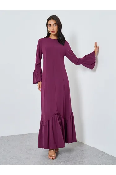Burgundy Bell Sleeves Maxi Dress