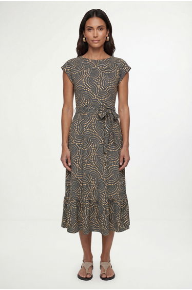 Spot Jersey Belted Midi Dress