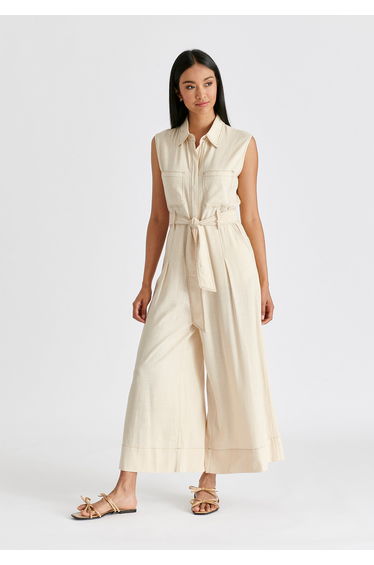 Linen Blend Jumpsuit with Stitch Details