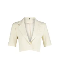 Beige Crop Short Sleeve Woven Blazer Jacket - 6