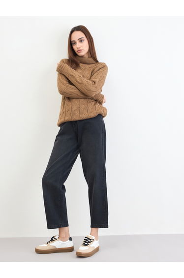 Tan Cable Knit Longline Sweater