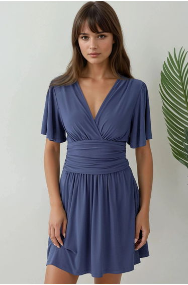 V-Neck Short Sleeve Mini Dress