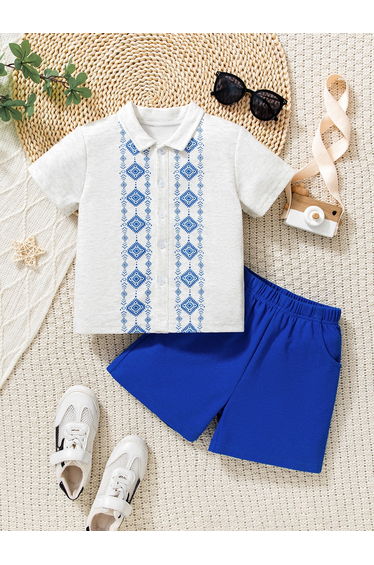 Boys Graphic Print Shirt and Shorts Set