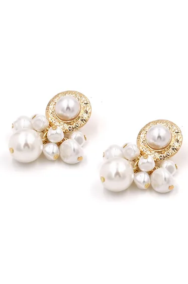 Textured Circle Baroque Pearls Drop Earrings in Gold